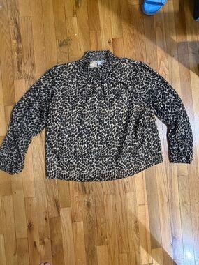 J Crew Leopard Print Long-Sleeve Shirt - Beige and Black